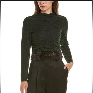 Saylor Amiri Top in Emerald with Feather detail